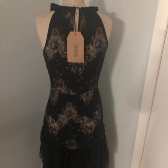 Listicle Layered Black Dress in Black and Cream - Picture 5 of 10